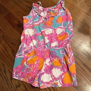 Lilly Pulitzer M 6-7 Girl Floral Romper Pink Orange Blue White